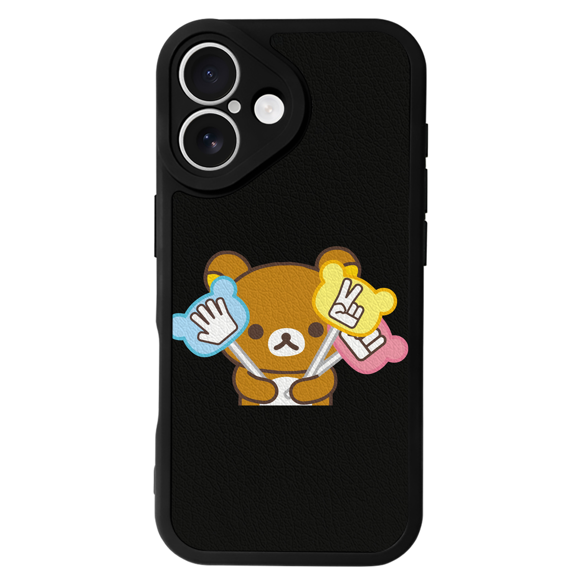 （画像用） リラックマ リラックマ キイロイトリ Rilakkuma Korilakkuma Kiiroitori 【iPhone 16シリーズ対応】シリコンスマホケース（レザー調） 材質：シリコン